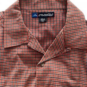 RUSTY Burnt Orange Dark Blue Cream Checkered Plaid Men's Vintage Shirt